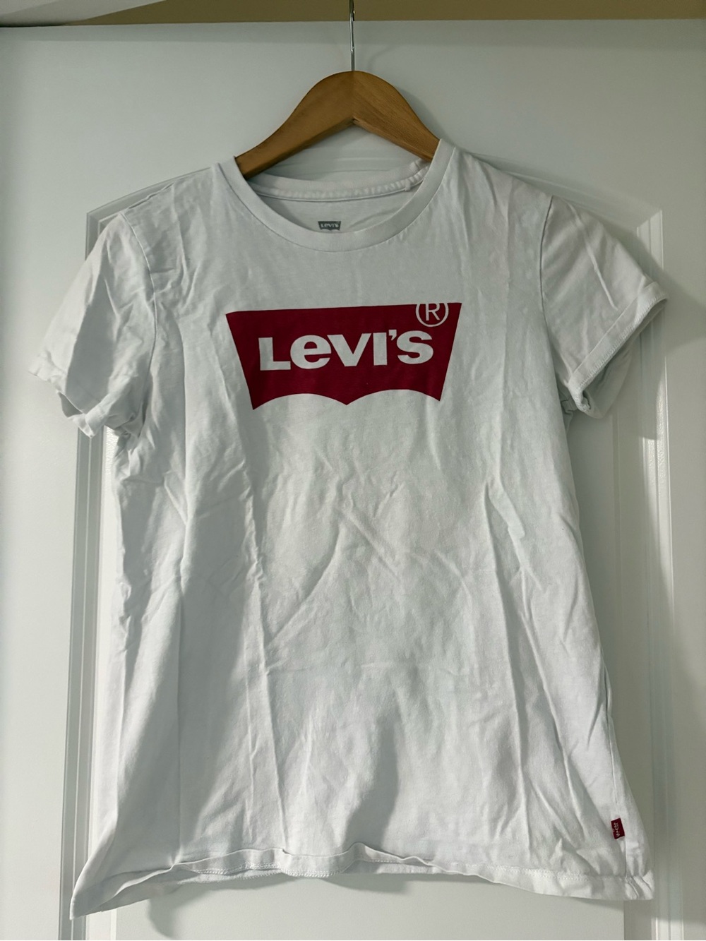 Levi's White Tee with Red Batwing Logo